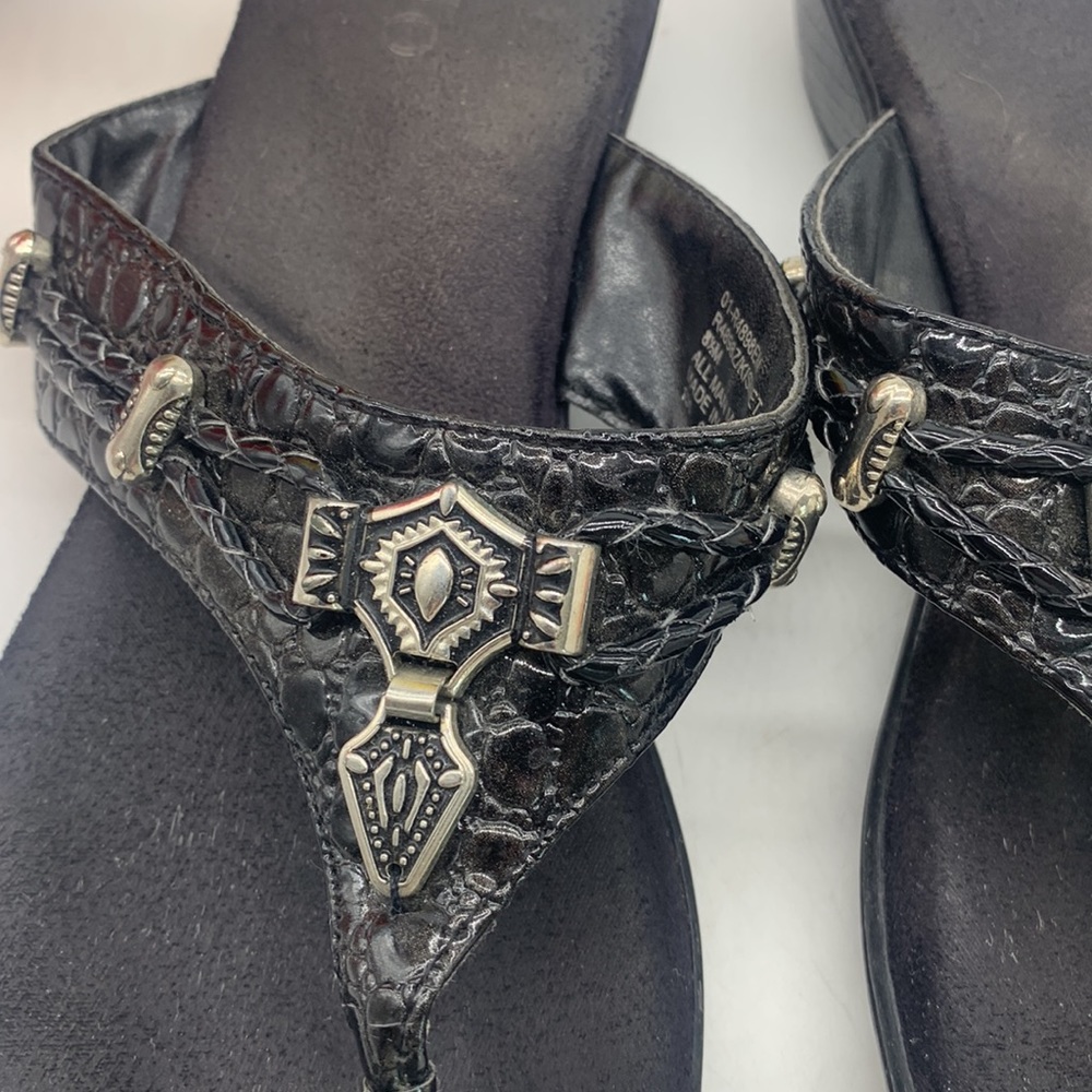 Rialto Black Silver Leather Kismet Thong Flip Flop Sandals Size 8.5 FFT5218E - Picture 3 of 10